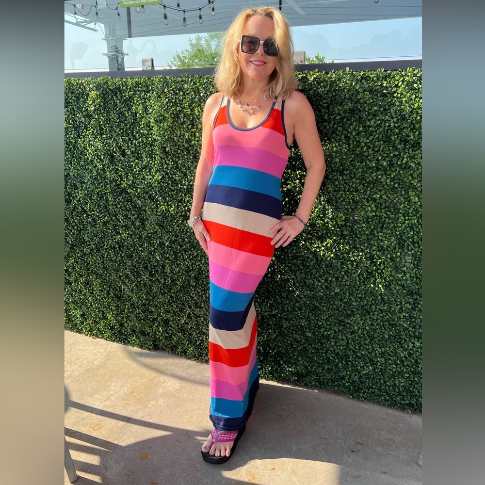 Trina Turk Pink and Blue Bodycon Maxi Dress